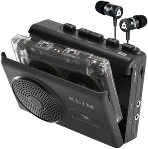 KLIM K9 Cassette Tape Player – Portable Cassette Player & Tape Recorder with Built-in Speaker & Microphone, Headphone Jack, AA Batteries (Included)/AC Powered, Includes Earphones