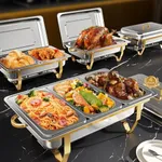 Chafing Dish Buffet Set, 9QT High Grade Chafing Dishes for Buffet, Chafers and Buffet Warmers Sets for Wedding, Rolled-Edge Design with Gold and Silver, 4 Pack