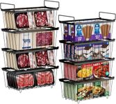 iSPECLE Freezer Organizer Bins - 8 Pack Stackable Freezer Organizer for 7 Cu.Ft Chest Freezer Sort Frozen Food Freezer Baskets with Handles Easy to Get Food from Bottom, Black