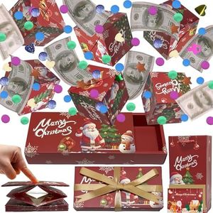 JINSTABAG Christmas Surprise Gift Box Explosion for Money, DIY Folding Bouncing Explosion Gift Box with Confetti, Money Gift Boxes for Cash Pop Up (Red)