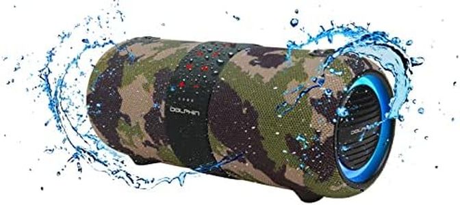Dolphin LX-60 Camo Bluetooth Speaker Boombox - Waterproof, Dual 3" Woofers, Color-Changing Lights, TWS Technology, Includes Shoulder Strap