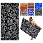 Invool Beach Towel, Extra Large 180x80cm Quick Dry Microfiber Towel for Adult, Lightweight Sand Free Towel, Perfect for Swimming, Travel, Camping, Gym, Yoga, Vacation (Mandala Black)