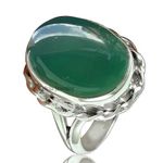 Natural Green Onyx Gemstone Cabochon Oval Ring, Solid 925 Sterling Silver Statement Ring, Unique Handmade Giftable Jewelry for Women (Green Onyx, Size 10)