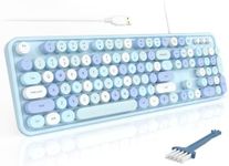 MOFII Computer Keyboards Wired, Plug Play USB Full Size Typewriter Keyboard, Cute Colorful Aesthetic Keyboard with Foldable Stands for Windows PC Laptop (Blue Colorful)