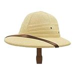 100% Straw Helmet Pith Sun Hat Summer Men Vietnam War Army Hat Dad Boater Bucket Hats Safari Jungle Miners Cap, Khaki/Brown Band, Small-X-Large