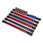 CASOMAN 6PCS ABS Socket Organizer, 1/4-Inch, 3/8-Inch, 1/2-Inch, Premium Quality Socket Holders, Blue & Red Socket Rails