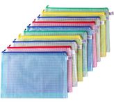 MILEKE Waterproof A4 Mesh Zipper Pouch, Office File Holders, Durable School Filing Envelopes, Confidential Document Bags, 10/Pack