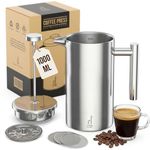 Coffee Llama™ French Press | 1 Litre | 8 Cups Cafetiere Doubled Walled Portable Stainless Steel Coffee Press for Home, Travel & Camping with 3 Extra Filters