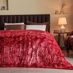 JINGCHENG Super Soft Faux Fur Throw Blanket Premium Sherpa Backing Warm and Cozy Throw Decorative for Bedroom Sofa Floor (Red, Queen(90"x90"))