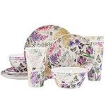 DAPOTO Melamine Dinnerware Set for 4-16 Pcs:Camping Dishes Set with Dinner Plates,Salad Plates,Cups and Bowls.Lightweight and Unbreakable.Indoor and Outdoor Use.