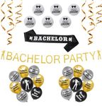 Brosash Bachelor Party Decorations, (Gold Bachelor Banner, Bachelor Sash, 16 Funny Party Balloons, and 8 Team Groom Button Pins) 26 Piece Set, Bachelorette Party Supplies Gifts…