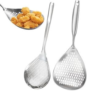 KAYCROWN Skimmer Slotted Spoon, 2 Pack Stainless Steel Pasta Spider Strainer Skimmer Ladle Spoon for Frying and Cooking, Frying Strainer Spoon, Kitchen Cooking Skimmer Colander