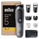 Braun All-in-One Series 5 Grooming Kit, 9in1, Ultra Sharp Blade, 120 Min, SkinGuard for Body, Precise & Efficient Trim, AquaGrip for Under Water Use, AIO5545, Grey