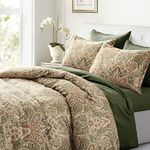 Eikei Boho Paisley Print Luxury Duvet Quilt Cover and Shams Bedding Set Bohemian Damask Medallion 400TC Egyptian Cotton Sateen (Kale Caramel, Twin)