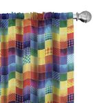 Ambesonne Abstract Curtains, Rainbow Colored Square Shaped Diverse Patterns with Diagonal Forms Geometric, Window Treatments 2 Panel Set for Living Room Bedroom Decor, 56" x 63", Multicolor