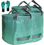 Professional 3-Pack 137 Gallon Lawn Garden Bags (D34, H34 inches) Big Yard Waste Bags with Garden Gloves, Extra Large Reusable Leaf Bags,Garden Clippings Bags,Leaf Container,Yard Trash Bags 4 Handles