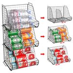 Stacking Can Dispensers 3 Tier with 3 Divider, Pantry Can Organizer, Standing Water Bottle Holder, Beverage Drink Pop Soda Can Storage Basket, Canned Food Container Rack Wire Bins for Kitchen Cabinet