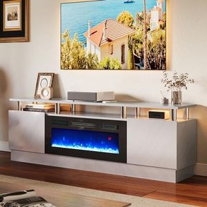 oneinmil 36" Electric Fireplace Integrated TV Stand - 70" 2-Tier Console for TVs up to 80", Ideal for Living Room Settings, Gray