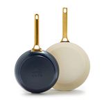 GreenPan Reserve Hard Anodized Healthy Ceramic Nonstick 10" and 12" Frying Pan Skillet Set, Gold Handle, PFAS-Free, Dishwasher Safe, Oven Safe, Twilight Blue