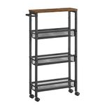 VASAGLE 4-Shelf Trolley, Space-Saving Kitchen Cart with Wheels, Steel Frame, Handle, Trolley for Small Spaces, Kitchen Bathroom Living Room Studio, Rustic Brown and Black LRC032B01V1