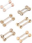 6 Pairs Nipple Bars Surgical Stainless Steel Piercing Titanium Barbell Ring Tongue Ring Cubic Zirconia Nipple Rings Body Piercing Jewelry, 14 Gauge, other