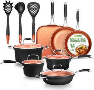 NutriChef 14-Piece Copper Non-Stick Cookware Set - Stackable Pots and Pans with Lids, 3-Layer Coating, All Cooktop Compatible, Healthy Food-Grade Copper