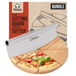 Chef Pomodoro 14" Pizza Cutter Rocker Blade and Pizza Cutting Board Set – Premium Stainless Steel Pizza Slicer with Wooden Pizza Serving Board – Pizza Wooden Board with Pizza Cutting Guide