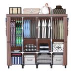 Portable Wardrobe, Large Capacity Closet Storage with Cloth Cover, Dustproof, Waterproof, Side Pockets, Simple Wardrobe Organizer, 51.2 inches, Depth 17.8 inches (Coffee, Extra Large)