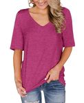 KISSMODA V Neck T Shirts for Women Half Sleeve Basic Cotton Soft Trendy Elegant Tops Dark Purple L