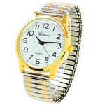 2Tone Large Face Easy to Read Stretch Band Watch, Quartz Movement