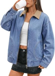 Trendy Queen Womens Oversized Jean Jacket Denim Barn Jacket Corduroy Collar
