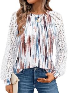 AUTOMET Womens Long Sleeve Shirts Lace Tops Business Casual Blouses 2025 Fall Fashion Boho Outfits Trendy Clothes Knit T Y2k Ladies Dressy Work Professional Clothing Tie-Dye Multi L