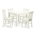 East West Furniture 5-Piece Dinette table set - Table and 4 wood seat dining chairs in Linen White finish