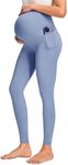 JOYSPELS Smooth Feeling Maternity Leggings Over The Belly with Pockets Workout Pregnancy Leggings Light Blue