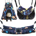 FULUE 3IN1 Ferret Rat Hammock Tent Hanging Tunnel Cage Accessories Set for Small Pets,Cage Decorations for Ferrets Rats (Black Galaxy)