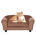 Cat Sofas and Chairs/Dog Beds with Soft Velvet Fabric/Sturdy Pet Sofa Bed/Wooden Frame Cat Bed/Cat Couch with Washable Comfortable Cushion for Small Dog Rest Using (Brown)