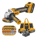 INGCO Cordless Angle Grinder 20V 4.5-Inch Brushless Cut-Off Tool 115mm, M14 with 2 Pcs 4.0Ah Battery and 1 Pcs Charger CAGLI2011582-8