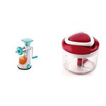 Ganesh Fruit & Vegetable Steel Handle Juicer, Blue and Easy Pull Smart Plastic Chopper, 650 ml, Red