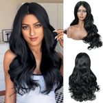 Creamily Curly Wig for Women, Natural Black Hair Wigs for Women, Long Hair Wig 24 Inches, Synthetic Hair Wigs for Women Full Head Daily Use