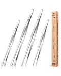 4 Pcs Kitchen Fine Tweezer Tongs, 12'' and 10'' Stainless Steel Food Tweezers Set, Professional Kitchen Long Tweezer for Cooking, Repairing, Sea Food and BBQ(Silver)