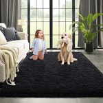 Kimicole Black Area Rug for Bedroom Living Room Carpet Home Decor, Upgraded 4x5.9 Cute Fluffy Rug for Apartment Dorm Room Essentials for Teen Girls Kids, Shag Nursery Rugs for Baby Room Decorations