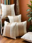 Gifts Island Set Of 5 Cream&Beige Polyester Silk Gold-Tone Striped Square Cushion Covers 16 Inch X 16 Inch (40.64 X 40.64 Cm, Cream) For Living Room Bedroom, Stylish&Modern Covers,350 TC