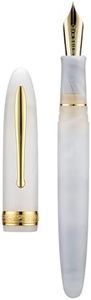 Hongdian N9 Fountain Pen, Extra Fine Nib Gold Trim, Jade White Color & Acrylic Design with Converter and Metal Pen Box Set
