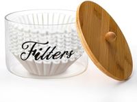 Cididu Coffee Filter Holder with Bamboo Lid, Glass Large Coffee Pod Holder for Counter, Clear Coffee Filter Dispenser Basket, K Cup Countertop Storage Container for Kitchen Cafe Bar Accessories