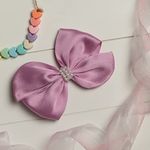 Ribbon Candy Pearl Detailed Cute Fancy Satin Bow on Alligator Clip For Girls (Purple, 1 Piece)