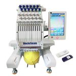 UncleSeam 12-Needle Compact Embroidery Machine,1200SPM, 10" Touchscreen, 8"x12" Area,For Flat, Hat, T-shirt etc.(Bundled Software) (12 Needle Machine+Software)