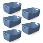 KEPLIN 5 Pack Blue Plastic Studio Storage Basket, Portable Container Boxes with Handles for Storage Organisation in Home & Office, Shelfs, Drawers, Kitchen & Cupboards (Blue, Pack of 5)