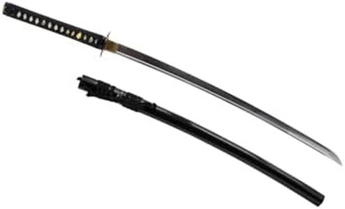 Handmade Sword - Japanese Style Samurai Katana Swords, Functional, Hand Forged, 1045 Carbon Steel, Heat Tempered, Full Tang, Sharp, Maple Leaf Tsuba, Black Wooden Scabbard