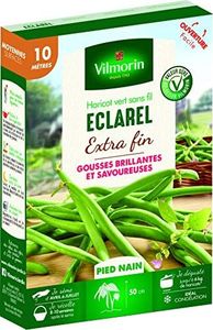 VILMORIN - Haricot Eclarel Extra-Fin - Couleur Vert Brillant - Pieds Nains - Variété Très Productive - Gousses Savoureuses sans Fil ni Parchemin - Boîte de 225 graines pour 10 mètres de Haricots