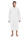 Turkish Linen Waffle Knit Lightweight Kimono Spa & Bath Robes for Men - Quick Dry - Soft, White, XX-Large